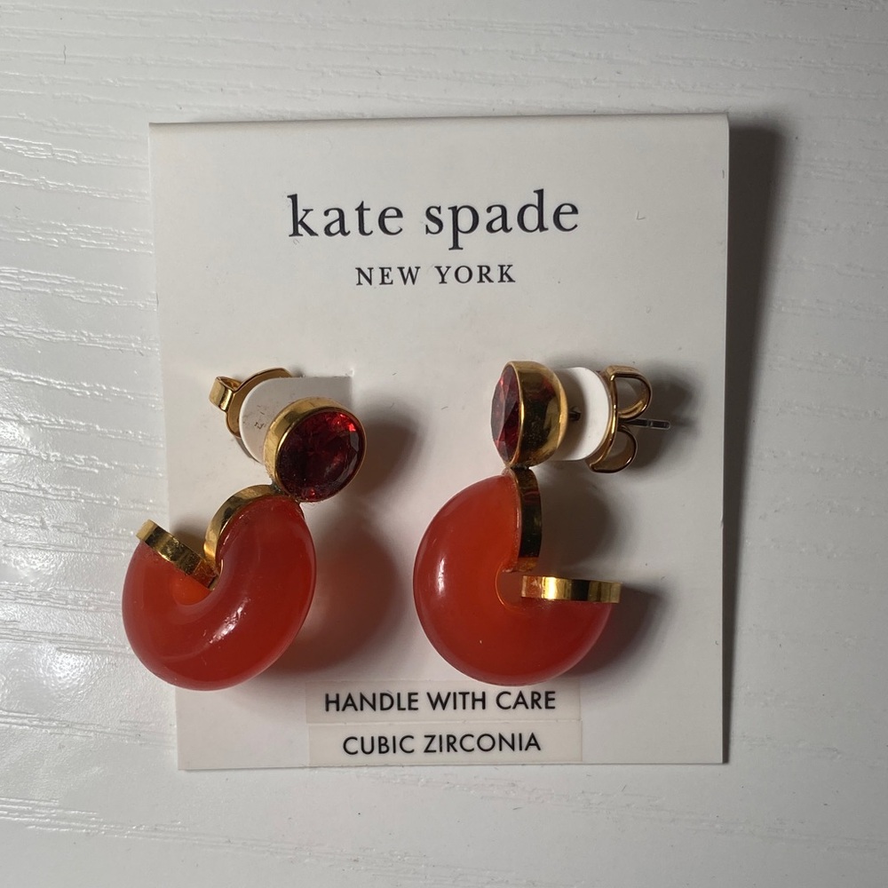 kate spade Red Resin Hoop Stud Earrings with Gold Accents